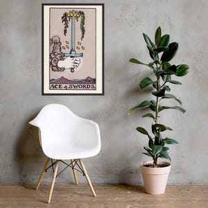 Ace of Swords Tarot Card Art Print – Framed Wall Decor for Spiritual & Boho Interiors
