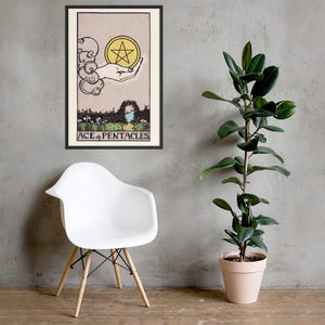 Ace of Pentacles Tarot Card Art Print – Framed Wall Decor for Spiritual & Boho Interiors