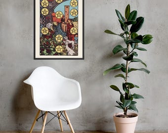 Ten of Pentacles Tarot Card Print, Framed Rider-Waite Wall Art in 3 Sizes