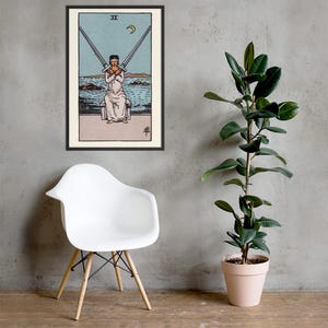 Two of Swords Tarot Card Art Print – Framed Wall Decor for Spiritual & Boho Interiors