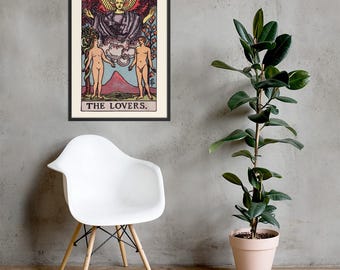 The Lovers Tarot Card Print, Framed Rider-Waite Wall Art in 3 Sizes