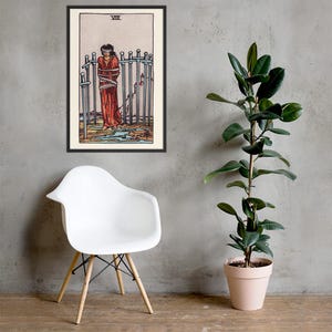 Eight of Swords Tarot Card Art Print – Framed Wall Decor for Spiritual & Boho Interiors