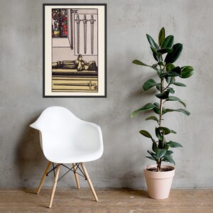 Four of Swords Tarot Card Art Print – Framed Wall Decor for Spiritual & Boho Interiors