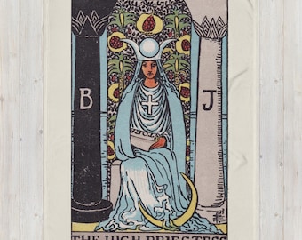 The High Priestess Tarot Card Blanket, Vintage Rider-Waite Fleece Throw for Mystical Bedroom Decor