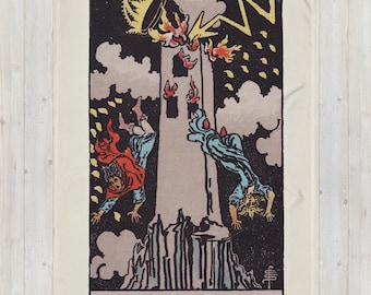 The Tower Tarot Card Blanket, 50×60 or 60×80 Rider-Waite Fleece Throw