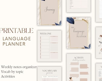 PRINTABLE Language Learning Planner, 500 Vocabulary words, Language Study Notebook, Activity Book, Language Planner