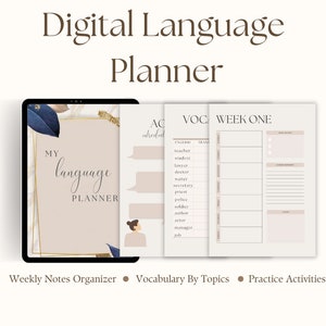 Digital Language Learning Planner Hyperlinked, 500 Vocabulary words, Language Study Notebook, Activity Book, iPad Language Planner Goodnotes