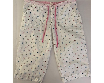 True vtg Y2K PINK Ditsy Floral Cute Coquette Cropped Capri Mid Rise Lounge Pants