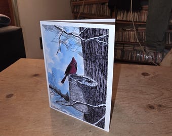 Biglietti d'auguri con cardinali disegnati a mano, stampa artistica ad acquerello, artista locale (Ohio nord-orientale) (4,25x5,5")