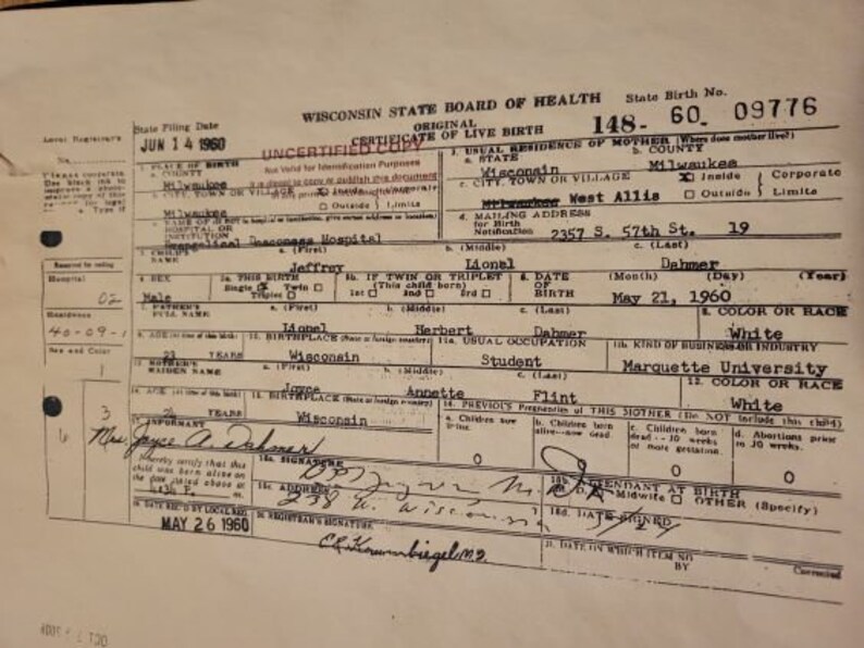 Jeffrey Dahmer Birth Certificate Etsy Australia