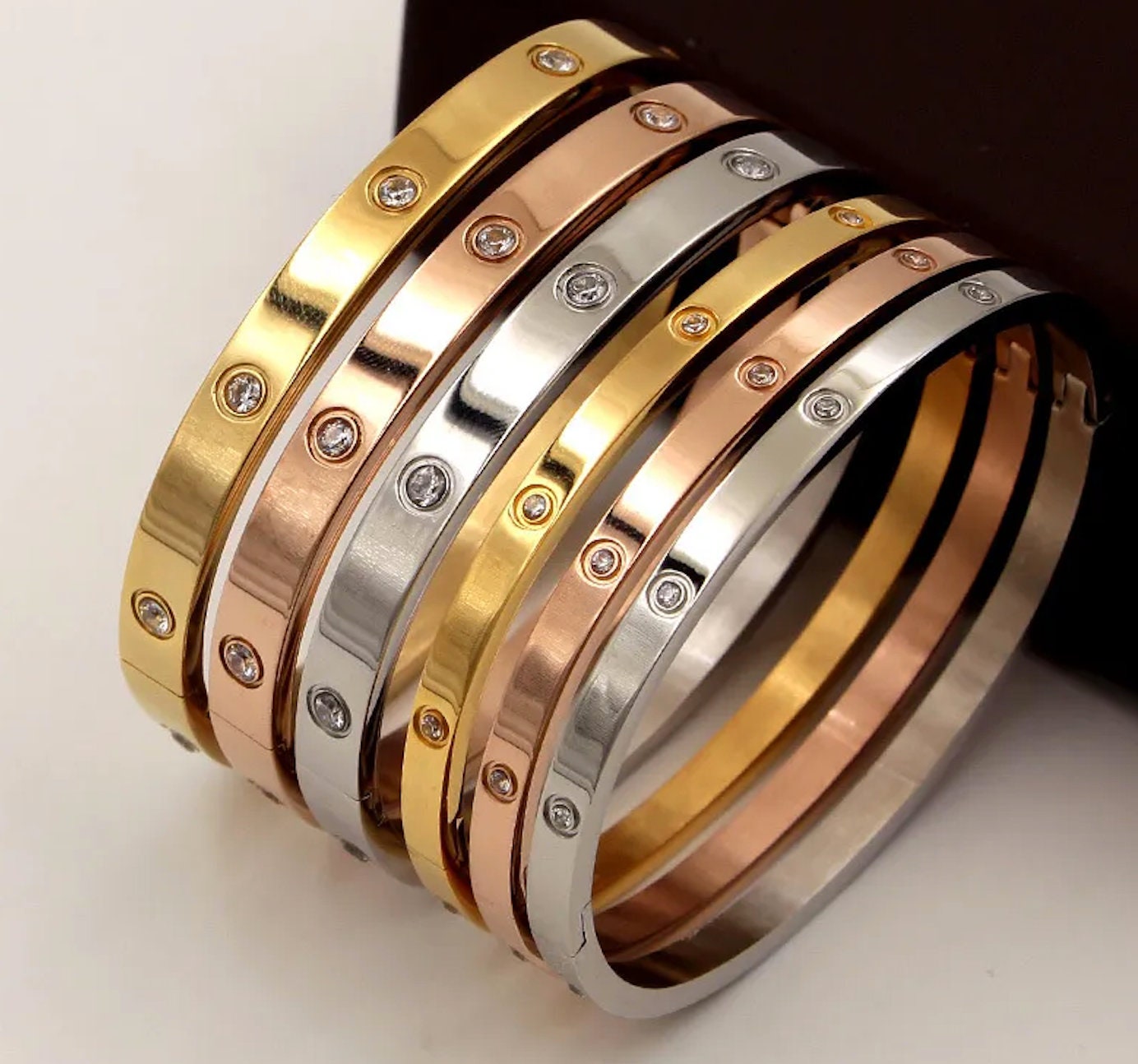 Gold Double Layer Bracelet. 18K Gold Plated Rhinestone Layering