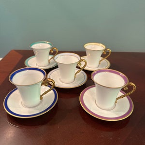 Vintage Set of 5 Hutschenreuther Selb Bavaria Germany LHS Coffee Demitasse Cups Saucers.