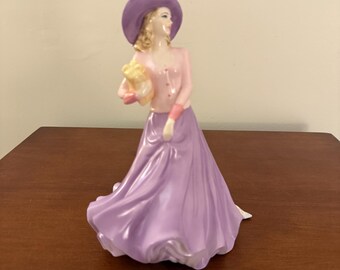 COALPORT　紫と白の女性像 置物 Coalport Sentiments “the Birthday Present “ Bone China Lady