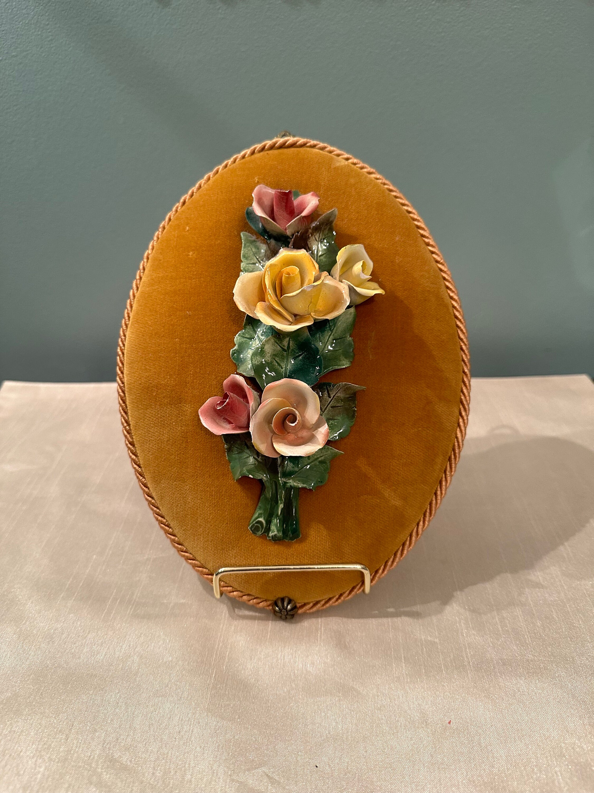 Vintage Capodimonte 3D Floral Porcelain Velvet Wall Plaque. - Etsy