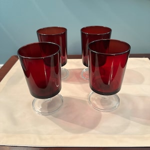Vintage Set of 4  Luminarc France  Ruby Red Wine Glasses