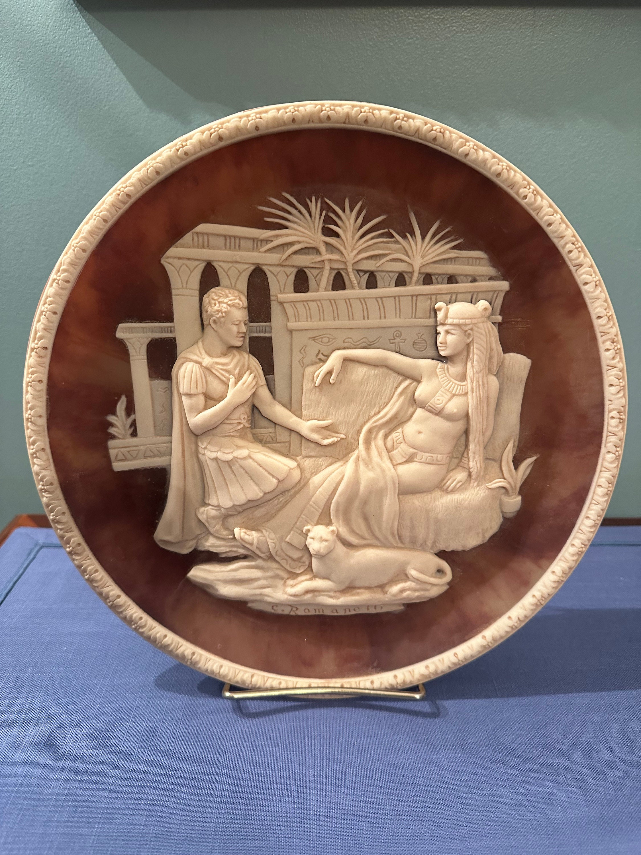 Incolay Stone Antony and Cleopatra Plate, Carl Romanelli Bas