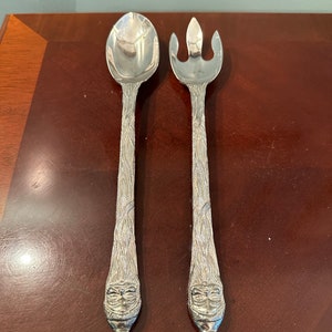 Vintage Silver Plated Salad Serving Spoon and Fork Set