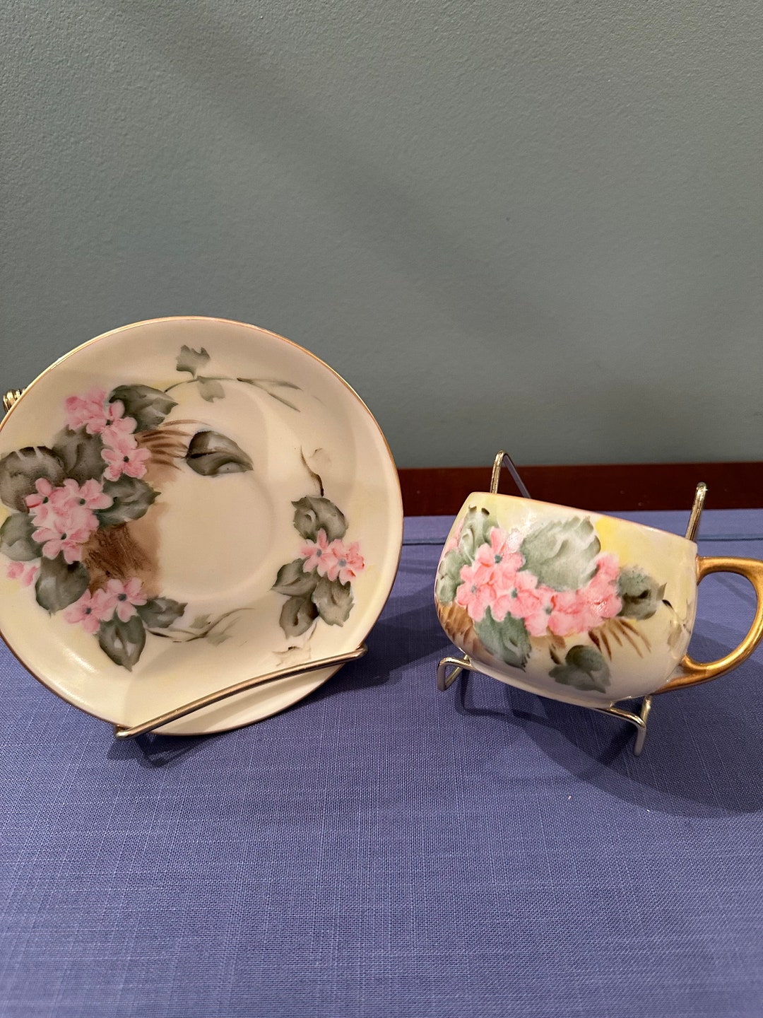 Antique Hand Painted Eggshell Porcelain Tea Cup and Saucer. - Etsy