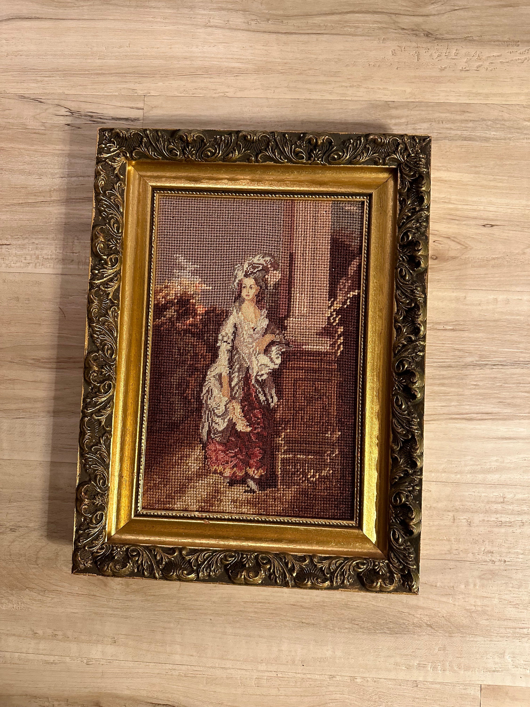 SHEEP & SHEPHERD Vintage ヨーロッパアート　額縁セット　NEEDLEPOINT Framed AptDeco - Art Needlepoint 絵画