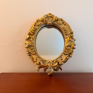 Vintage Small Wooden Ornate Gold Wall Mirror