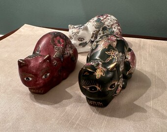 ヴィンテージの七宝焼の猫の置物 3 個セット。 - Etsy 日本