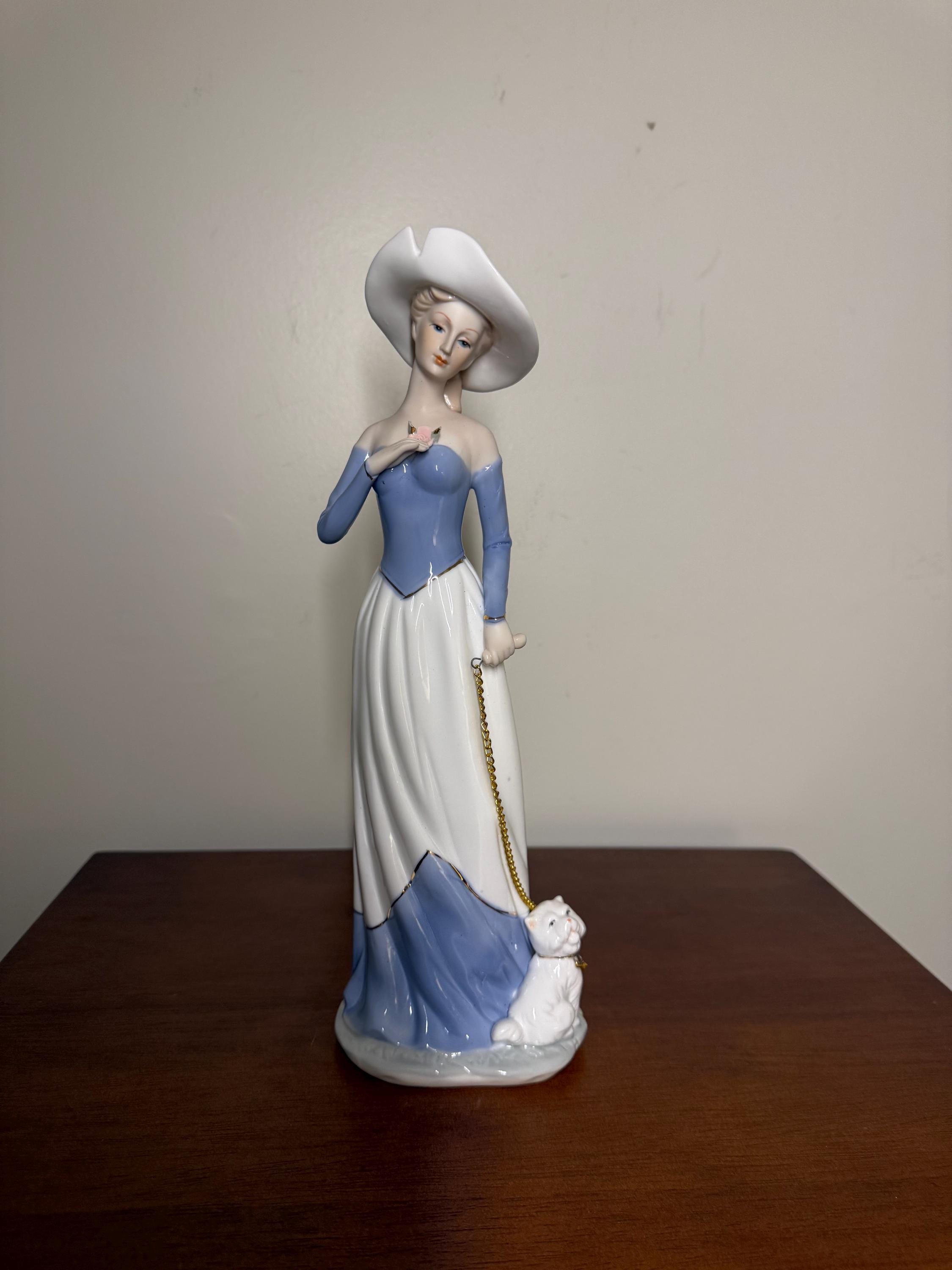 ヴィンテージ磁器製女性置物（犬付き） - Etsy 日本