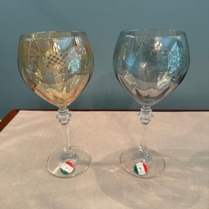 Set of 2 Crystal Hand Made Italian Wine Glass Goblets.