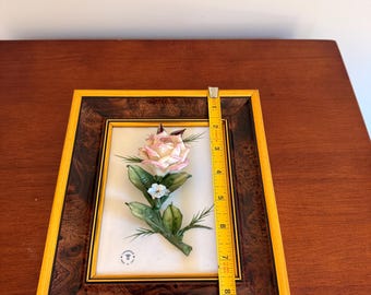 Vintage Capodimonte Signed 3D Porcelain Flowers Framed Wall Plaque