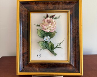 Vintage Capodimonte Signed 3D Porcelain Flowers Framed Wall Plaque