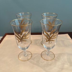 Set of 4 Vintage Tiffin Glass Gold / Golden Wheat Juice Glasses.