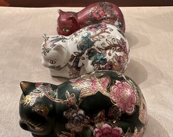 ヴィンテージの七宝焼の猫の置物 3 個セット。 - Etsy 日本