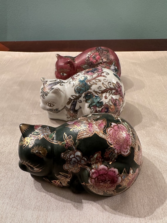 ヴィンテージの七宝焼の猫の置物 3 個セット。 - Etsy 日本