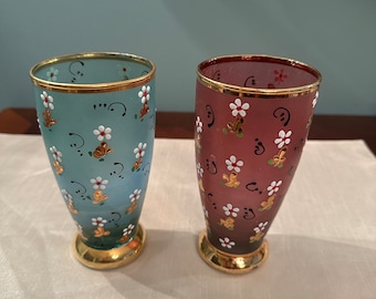 2 Anthropologie Hand Painted Glasses or Vases
