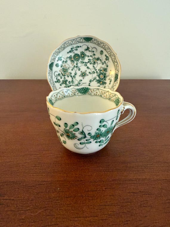 Vintage Meissen Porcelain Green Indian Flowers Cup & Saucer - Etsy