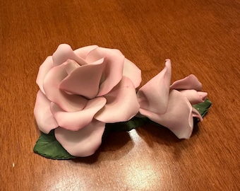カポディモンテ イタリア磁器の花ピンクのバラ カポディモンテ