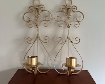 Vintage Style Gold Wall Candle Holders - Set of 2 | Ornate Metal Sconce | Elegant Home Decor