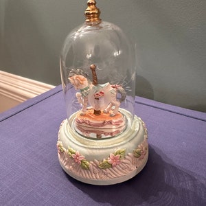 Carousel Horse Music Box With Glass Dome.