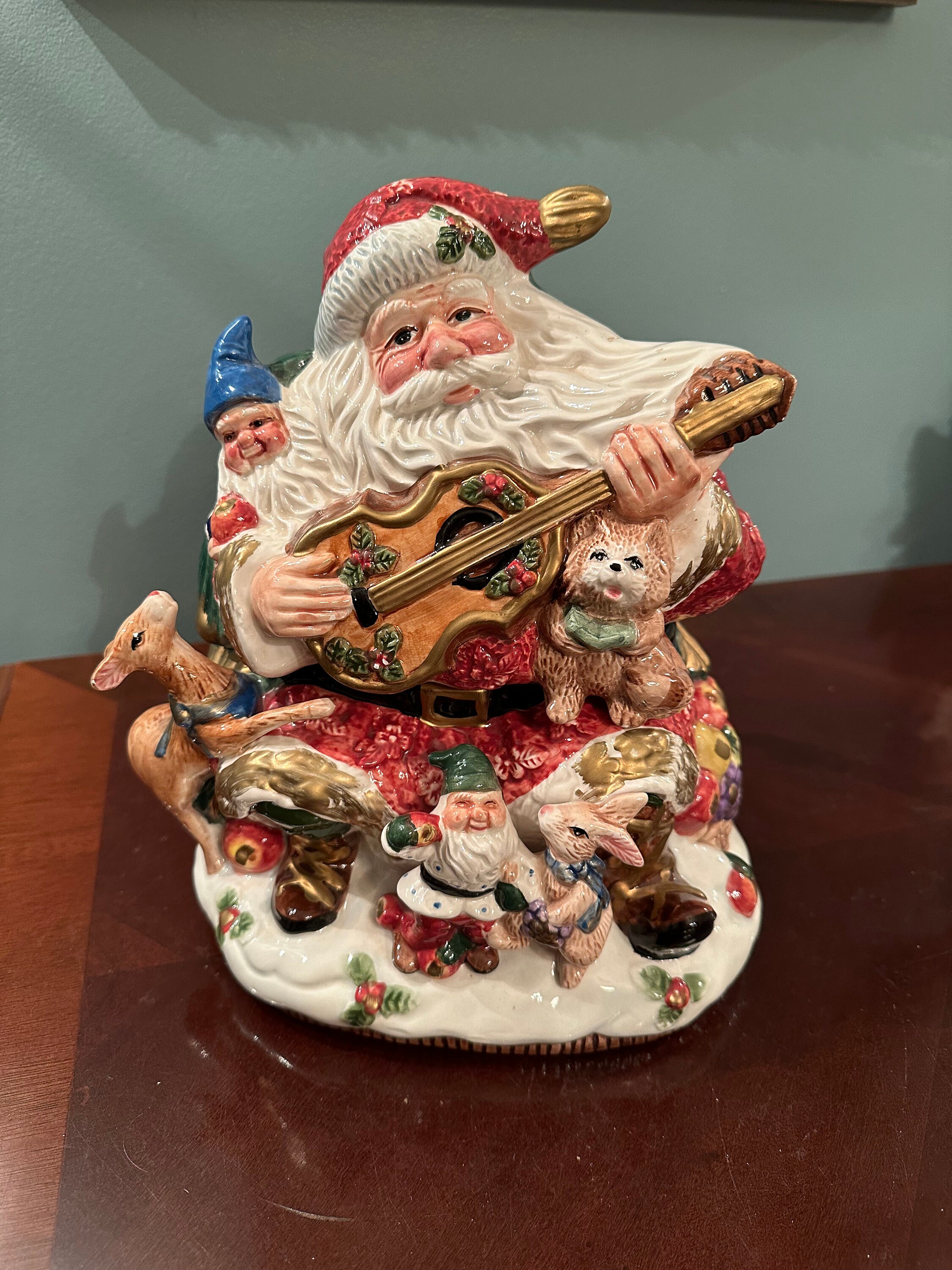 Fitz & Floyd Omnibus Forest Festival Guitar Christmas Santa Cookie