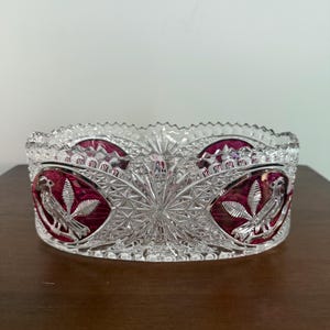 Vintage Hofbauer Ruby Byrdes Lead Crystal Oval Bowl