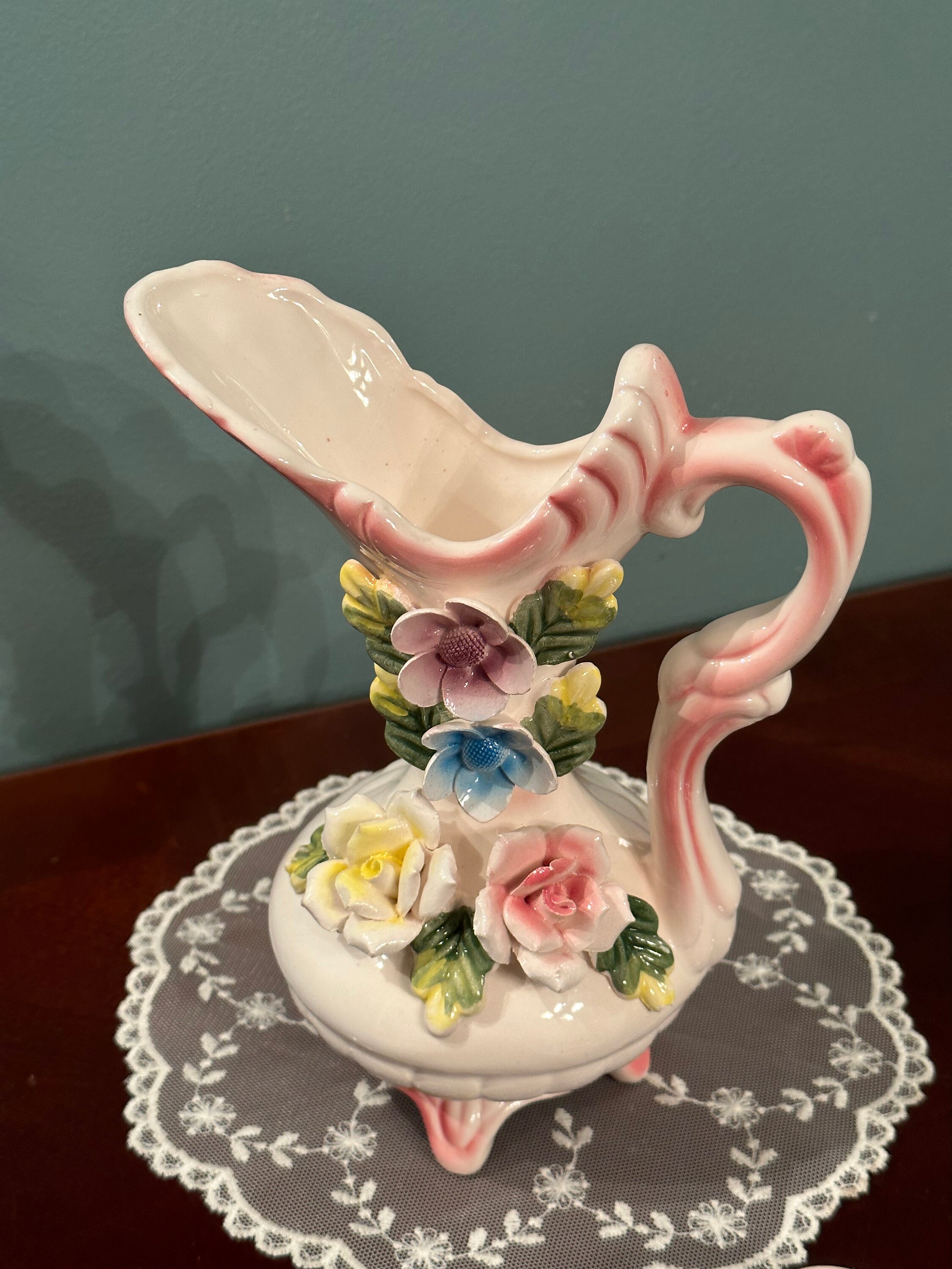 Vintage Porcelain Capodimonte Style Floral Pitcher - Etsy