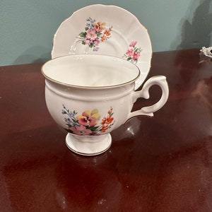 Vintage Staffordshire Fine Bone China Floral Teacup and Saucer