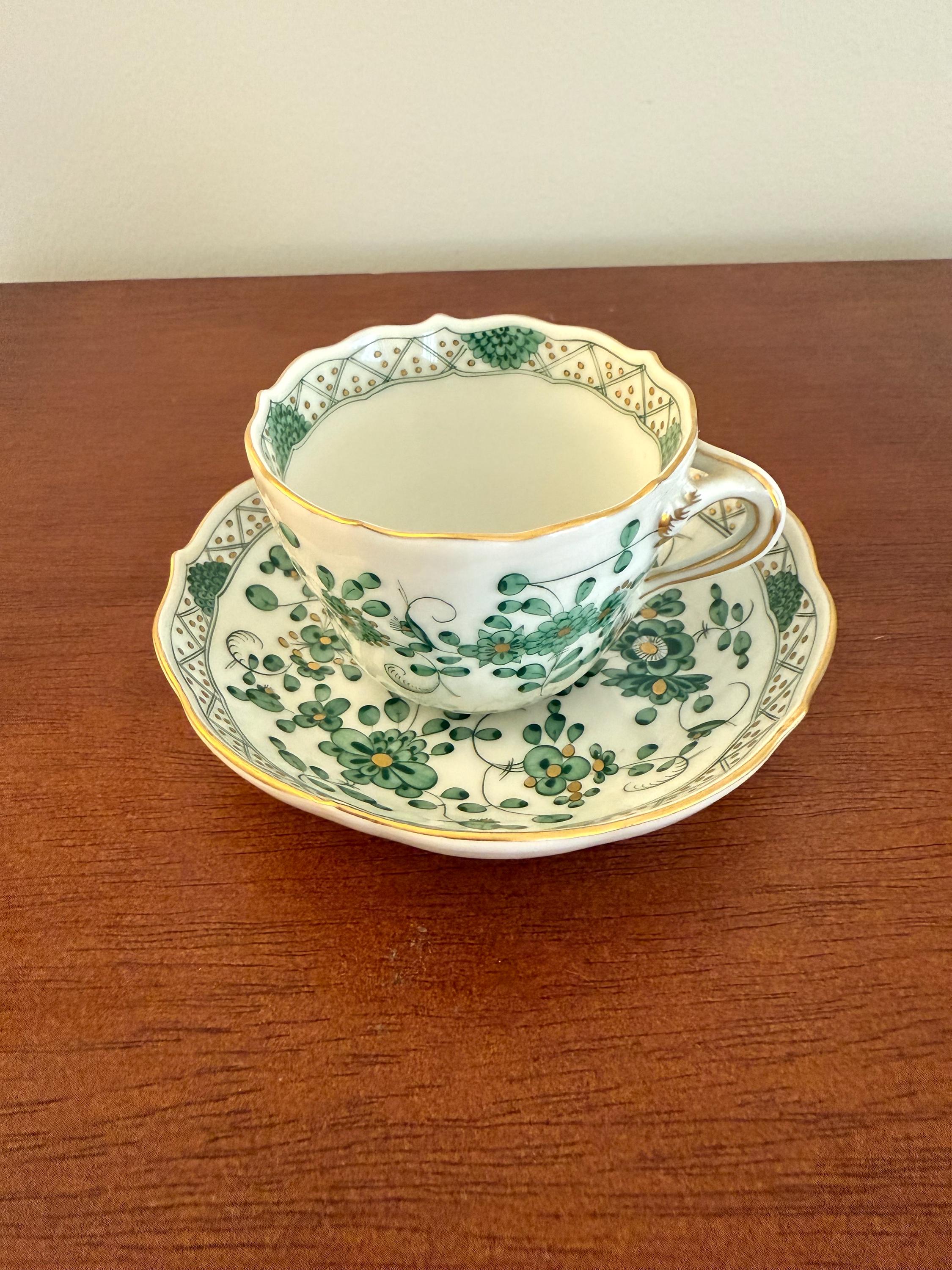 Vintage Meissen Porcelain Green Indian Flowers Cup & Saucer - Etsy