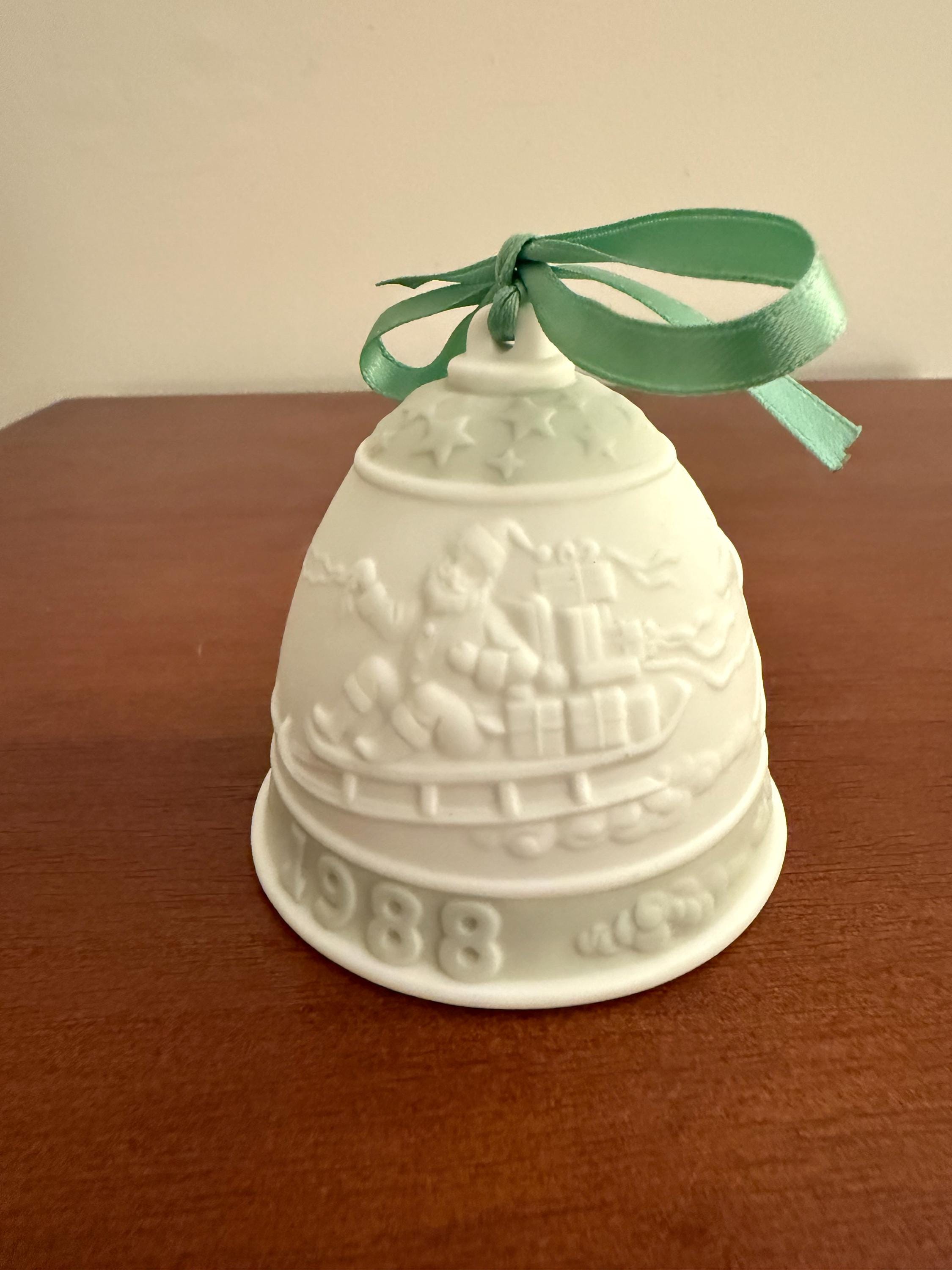 1988 Lladro Porcelain Christmas Bell Santa and Reindeer, Vintage