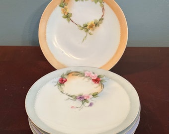 Set of 5 Vintage Salad  or Dessert Plates Bavaria Hand painted