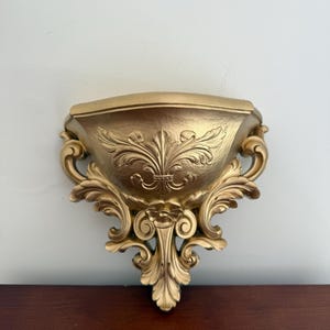 Vintage Homco Hollywood Regency Gold Wall Plante / Wall Shelf