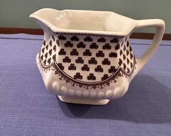 Vintage Real English Ironstone Adams “Sharon” Brown Shamrock design Milk Sauce Jug.