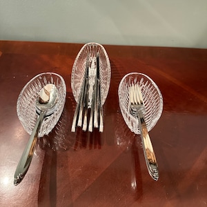 Set of 3 Princess House Highlights Crystal Buffet Ware, Knife /Spoon / Fork Holder Utensil Holder.
