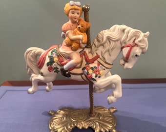 Vintage America Carousel Tobin Fraley Carousel Horse Girl with Bear.