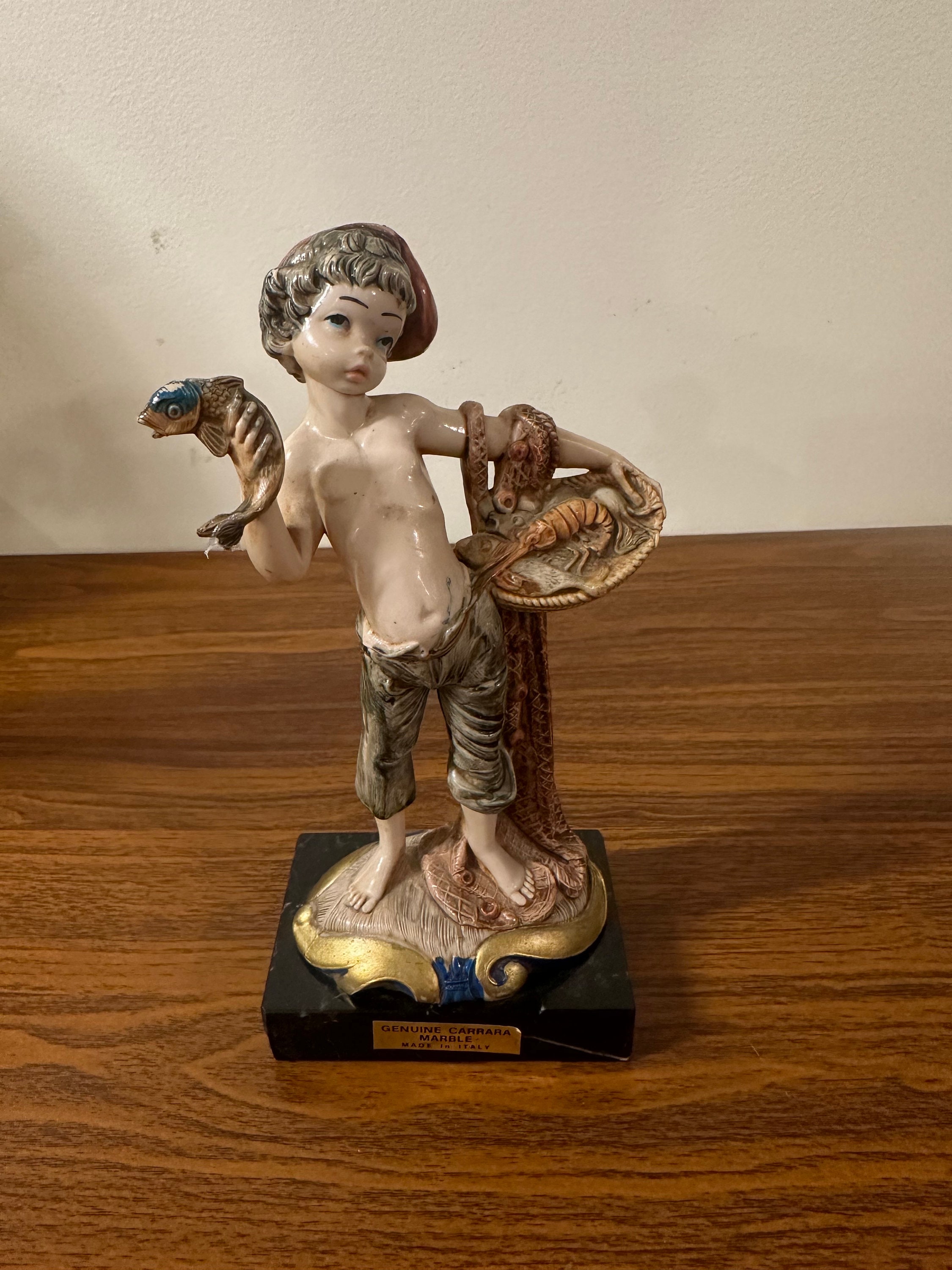 Vintage Italy Simonelli Depose Boy W/fish & Lobster Figurine