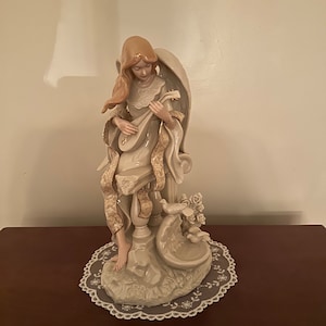 Vintage Large  Ivory with Gold trim Porcelain Angel Figurine